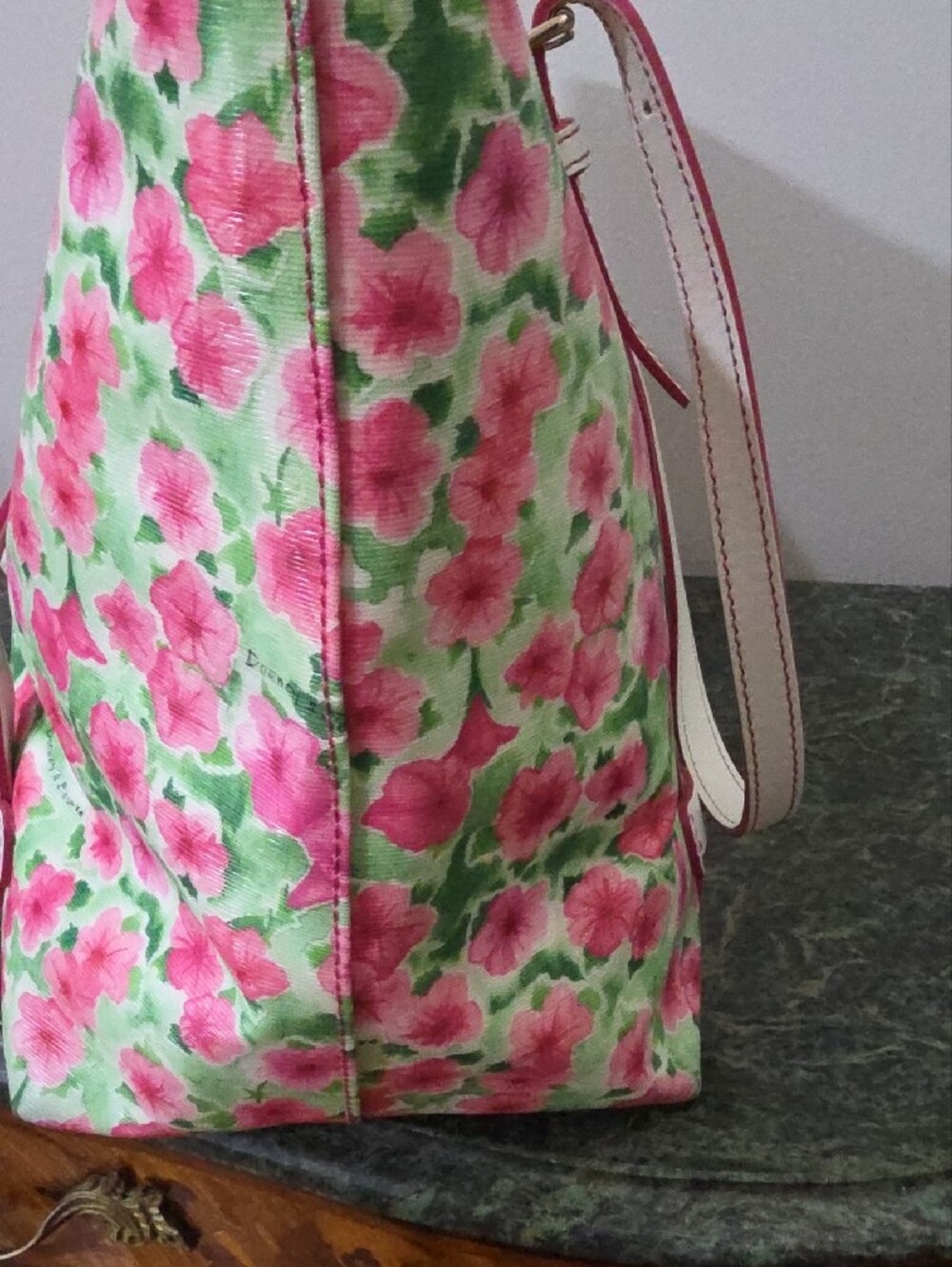 Dooney & Bourke Pink Floral Tote with White Trim - Picture 3 of 5